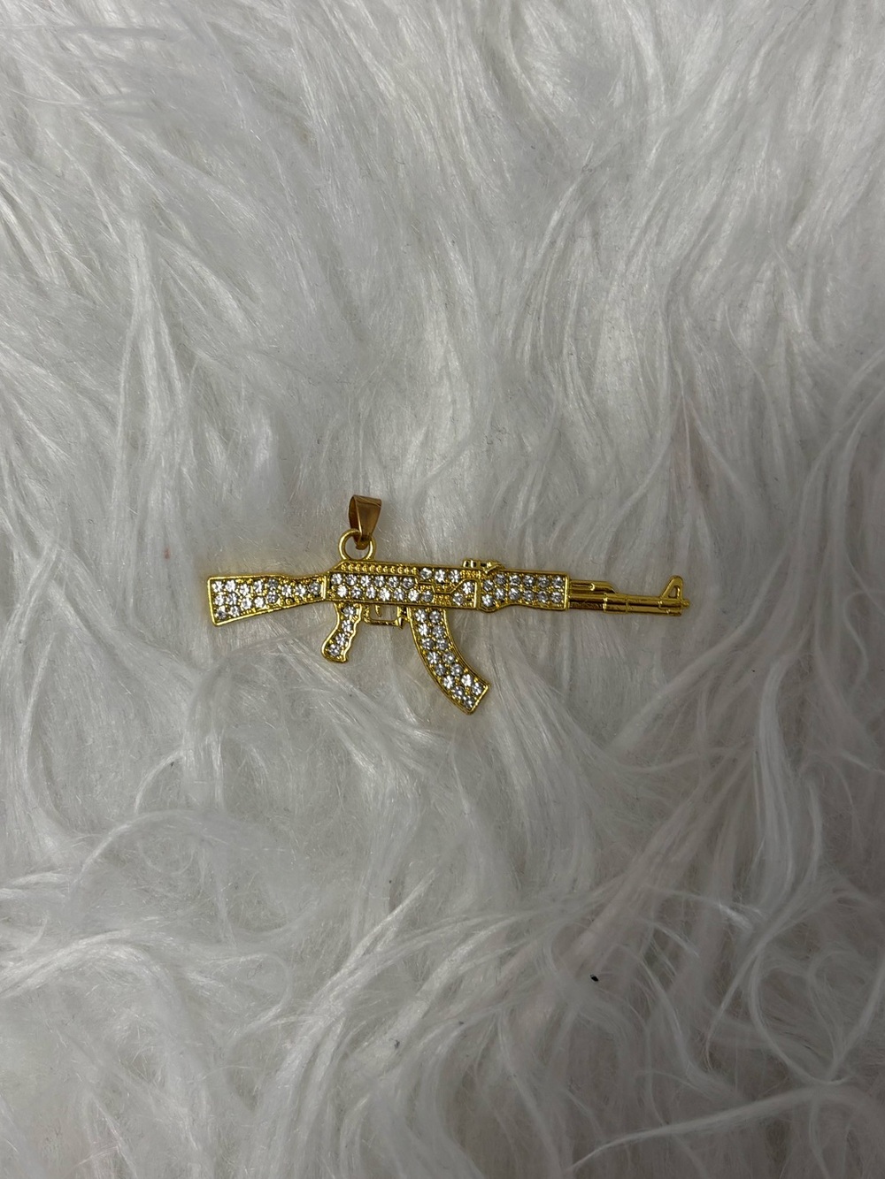 SHEIN Gold and Clear Crystal AK-47 Pendant Necklace Charm
